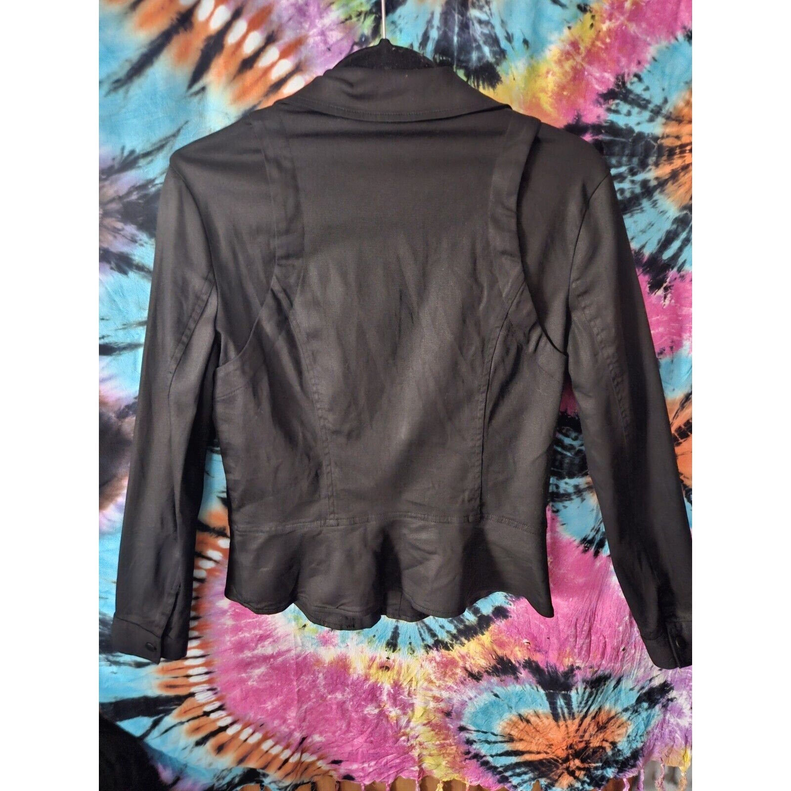 DKNY Jeans Black Moto Zip Jacket Stretch Cotton Full Zip Biker Jacket Size Small