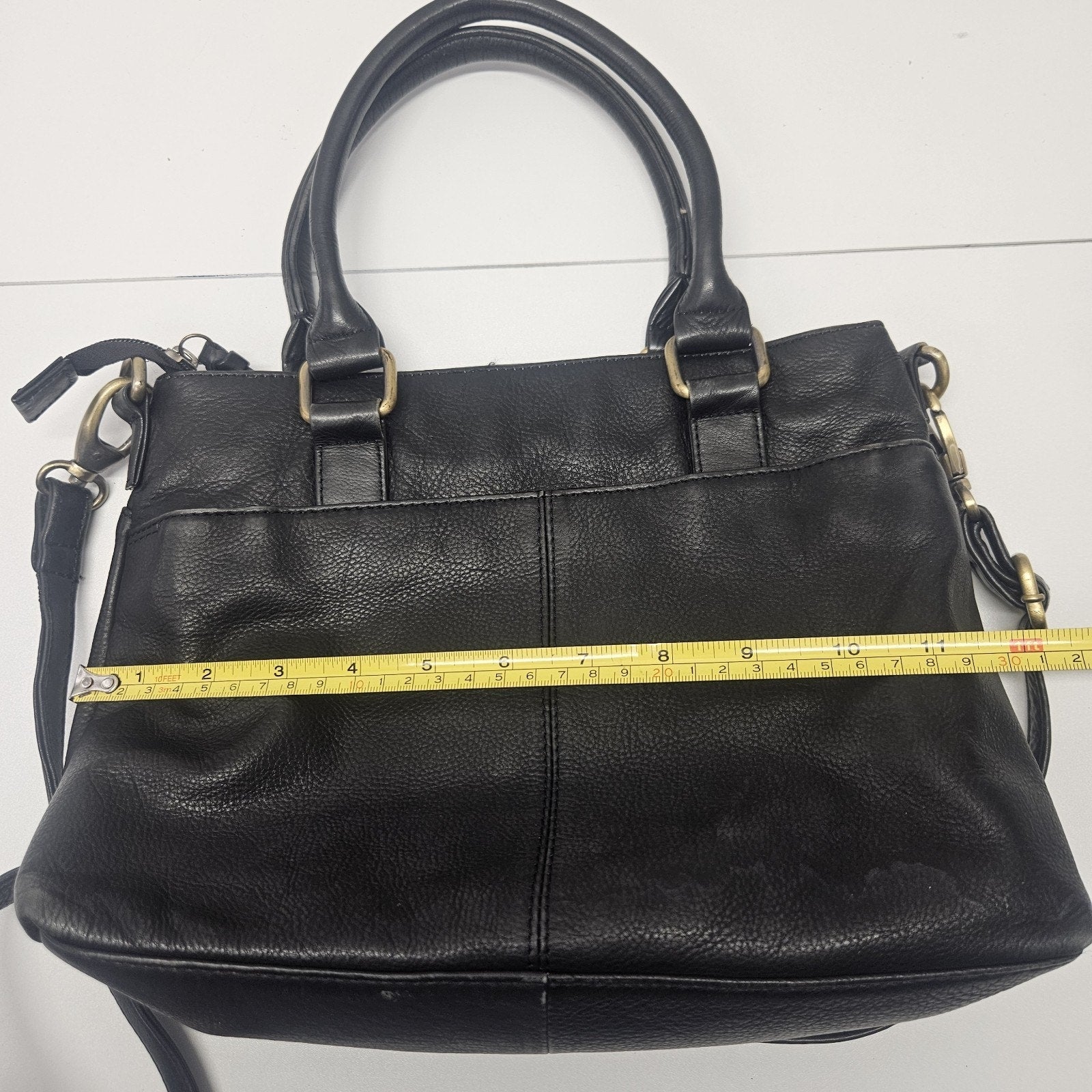 Vtg Y2K Black Soft Leather Crossbody Shoulder Bag Zipper Compartments Top Handle