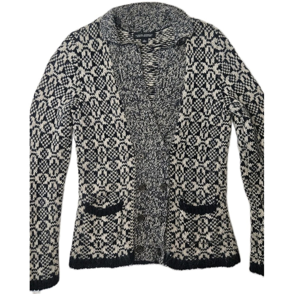 Banana Republic Navy & White Fair Isle Alpaca Blend Cardigan Sweater Size Small