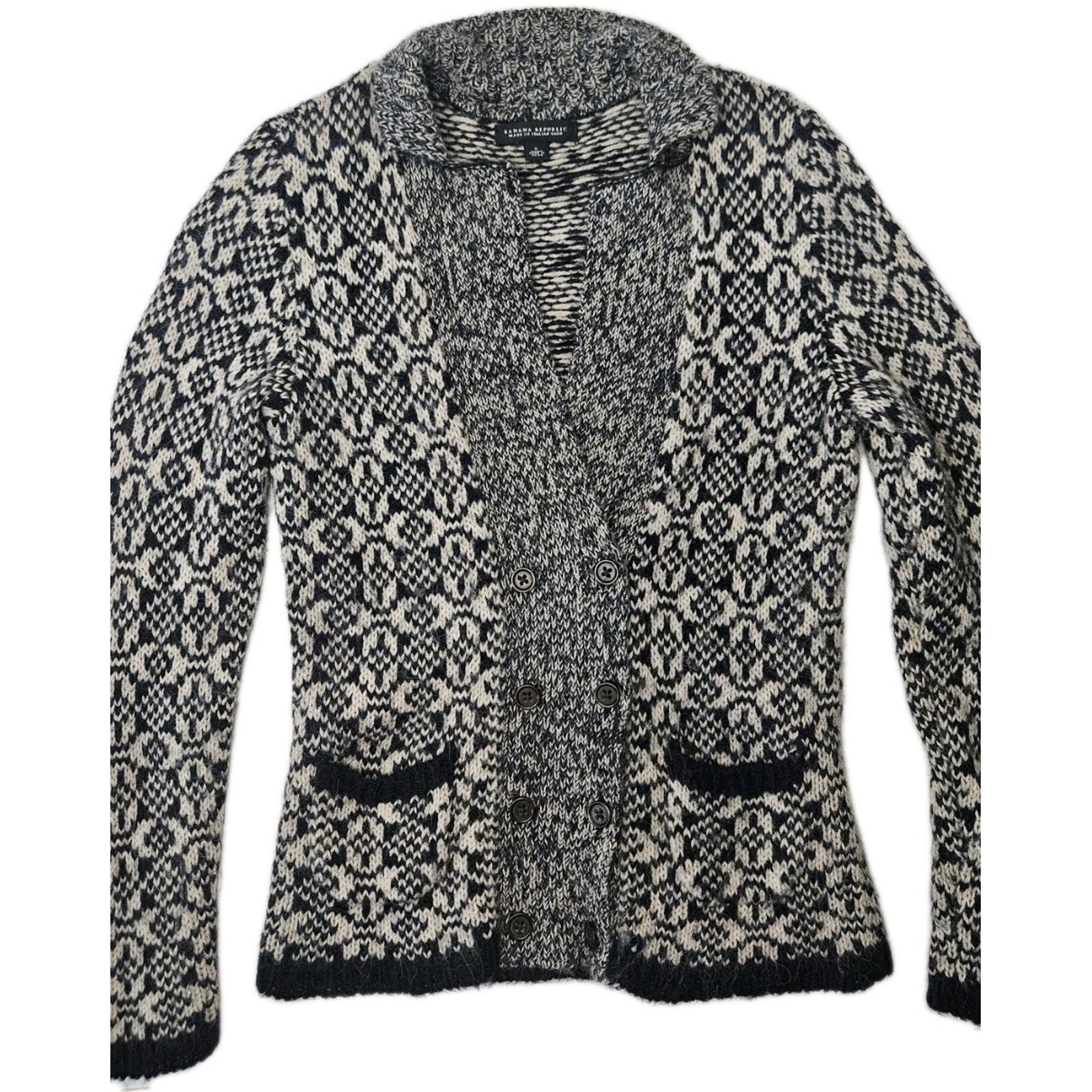 Banana Republic Navy & White Fair Isle Alpaca Blend Cardigan Sweater Size Small