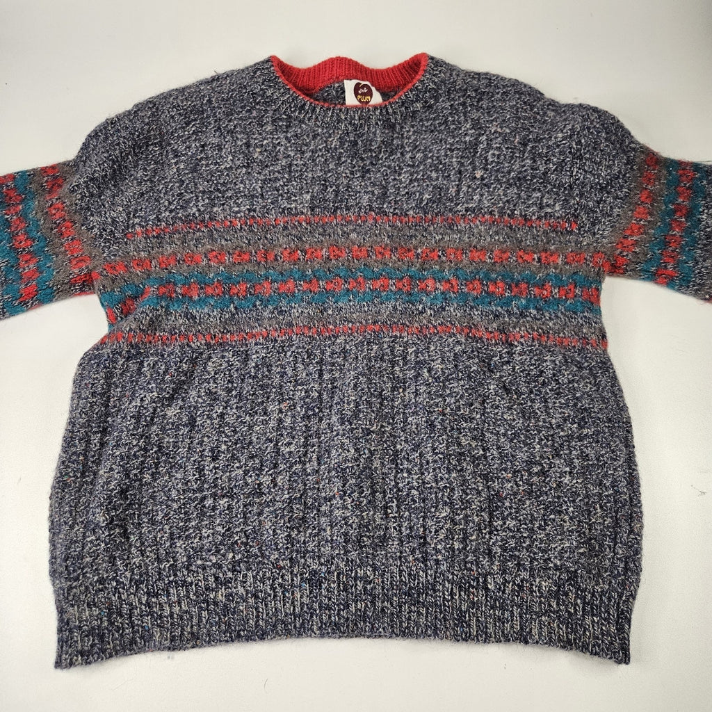 VTG I'm a Plum Navy Blue Chunky Knit Fisherman Sweater Size Med Made in USA
