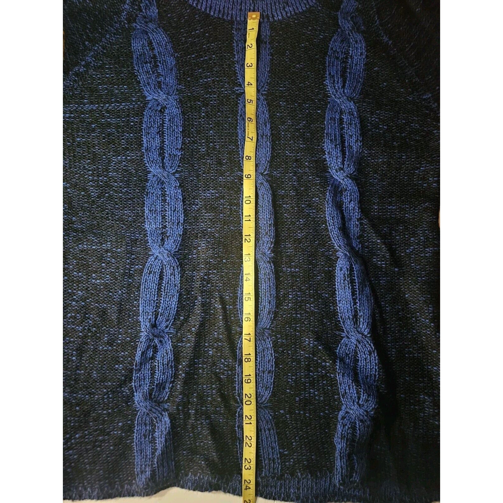 Notations Blue Black Knit Cowl Neck Midi Sweater 3/4 Sleeves XL
