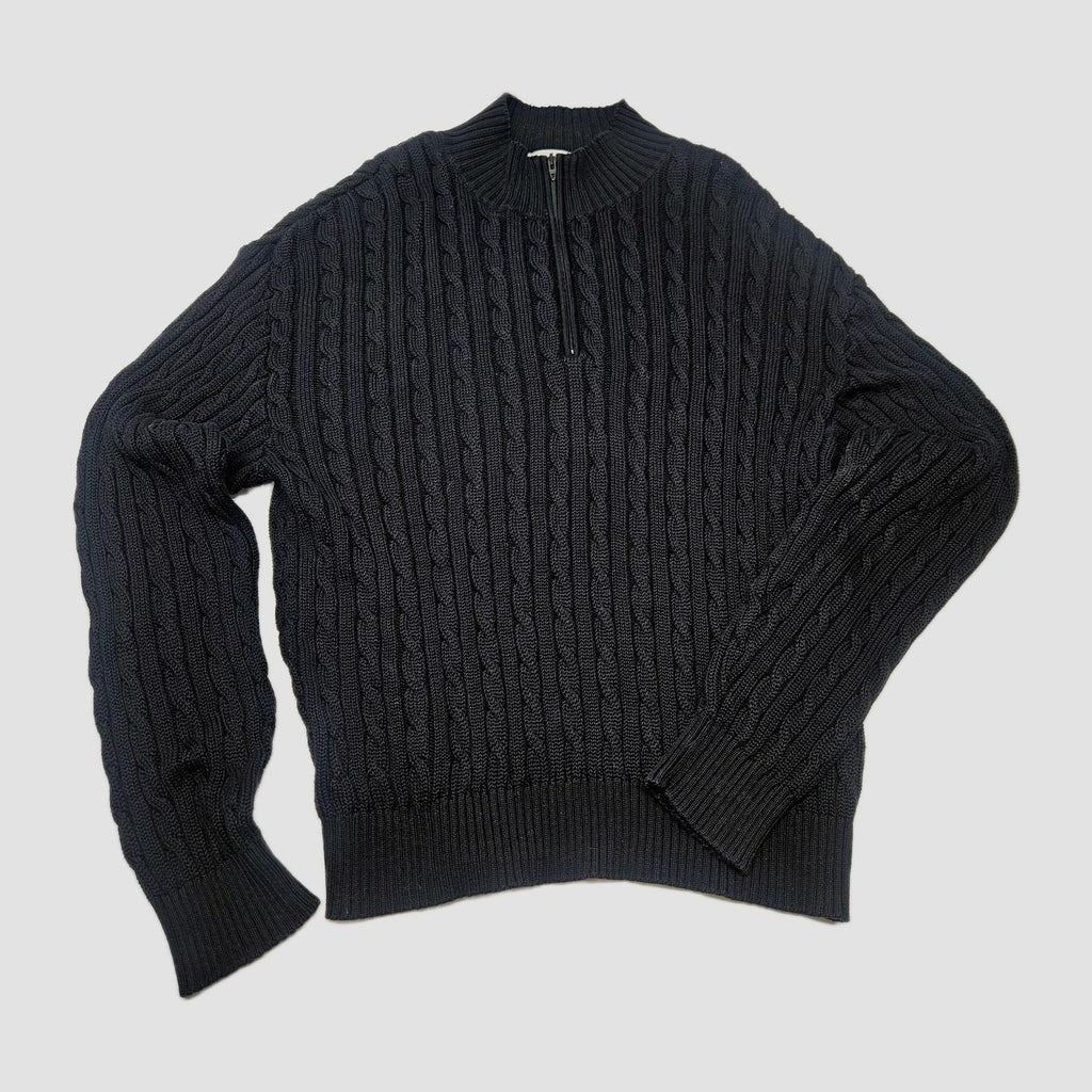 Vtg Slazenger Golf Mens Black 1/4 Zip Cable Knit Pullover Sweater Large Classic