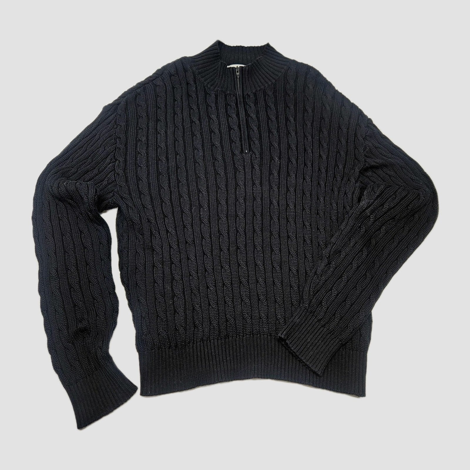 Vtg Slazenger Golf Mens Black 1/4 Zip Cable Knit Pullover Sweater Large Classic