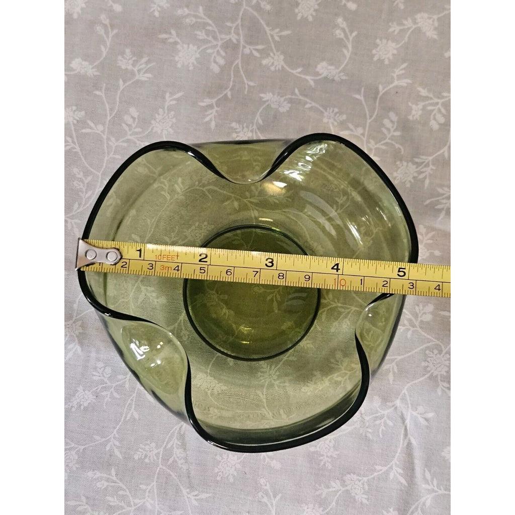 Vintage Anchor Hocking Glass Chip & Dip Bowl Set Green Glass RETRO 9.5" & 5"
