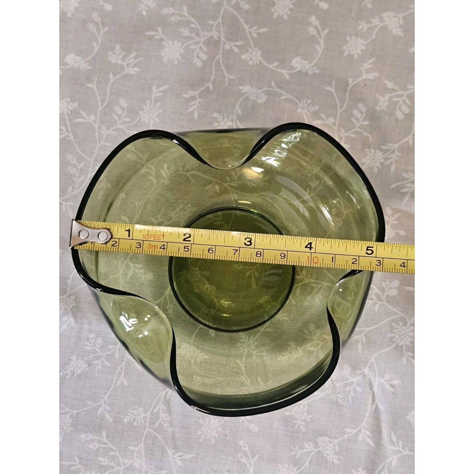 Vintage Anchor Hocking Glass Chip & Dip Bowl Set Green Glass RETRO 9.5" & 5"
