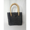 Vintage Croft And Barrow Straw Handbag Black Wood Handles