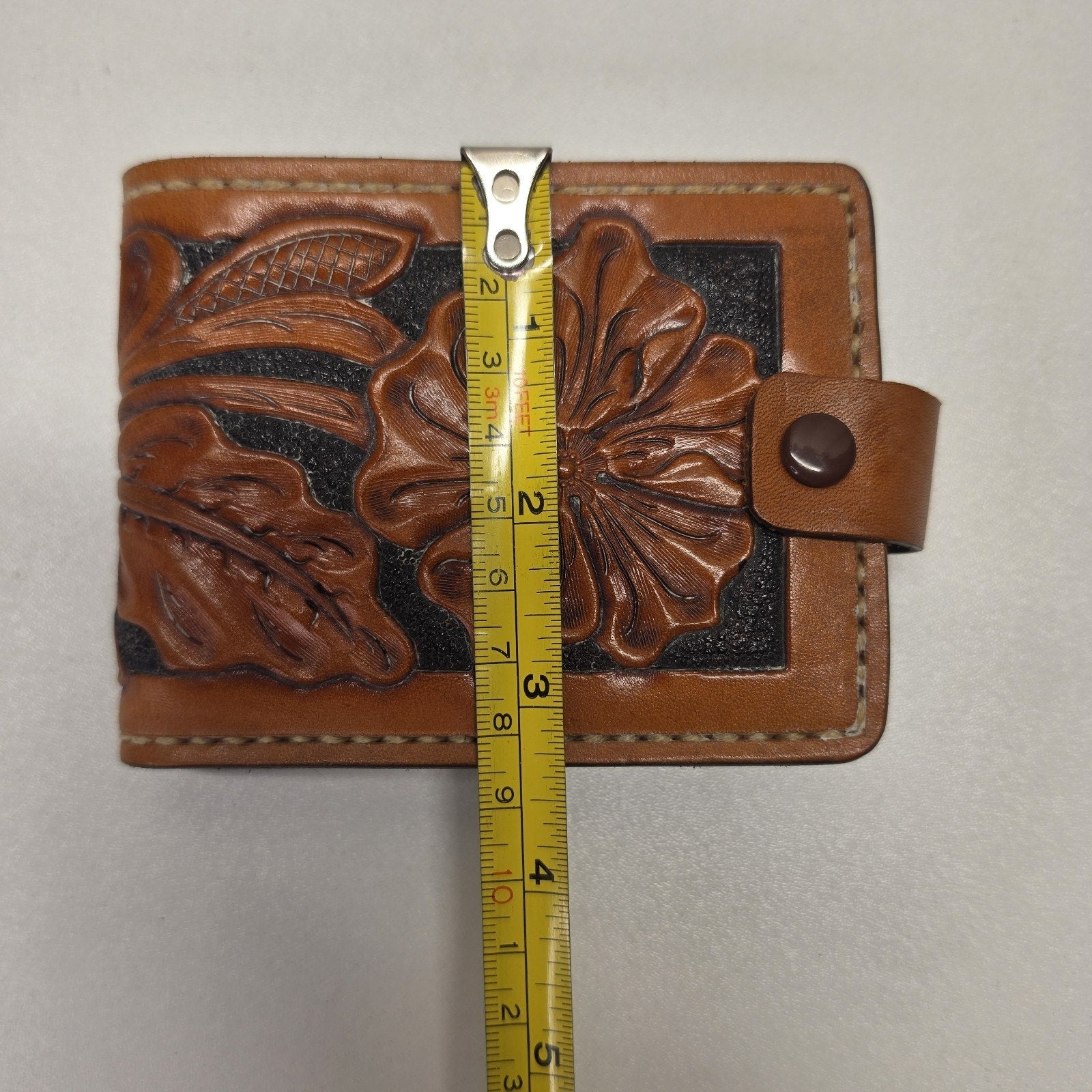 Hand Tooled Full Grain Leather Men’s Wallet Bifold Handmade Western Floral
