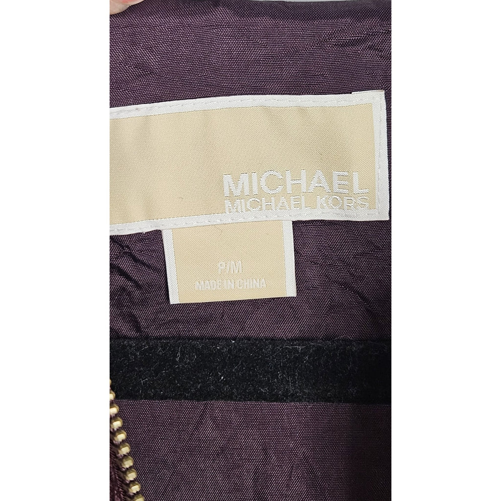 MICHAEL KORS FANCY PURPLE HOODED ANORAK CINCH-WAIST RAINCOAT LONG JACKET P/M