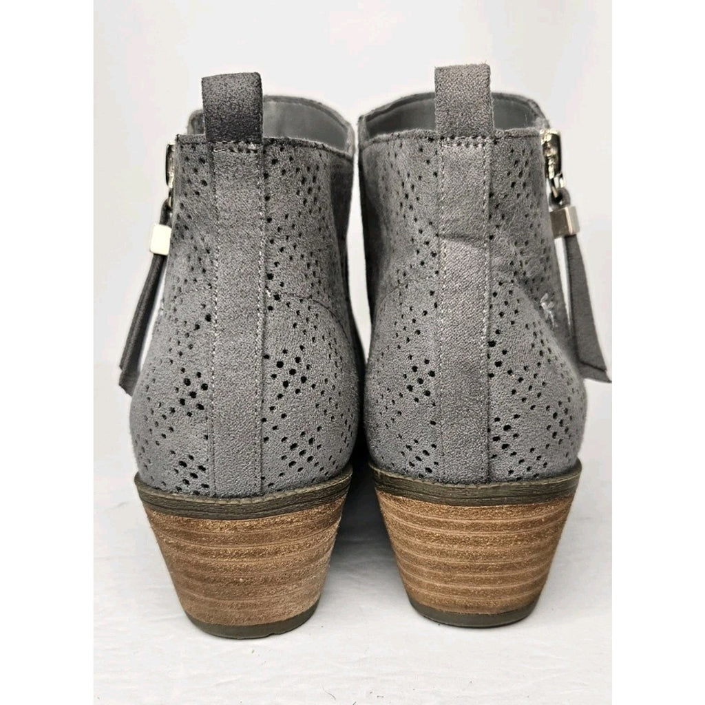 DR. SCHOLL'S Women's Dark Shadow Grey Brianna Perforated Block-Heel Booties SZ 8