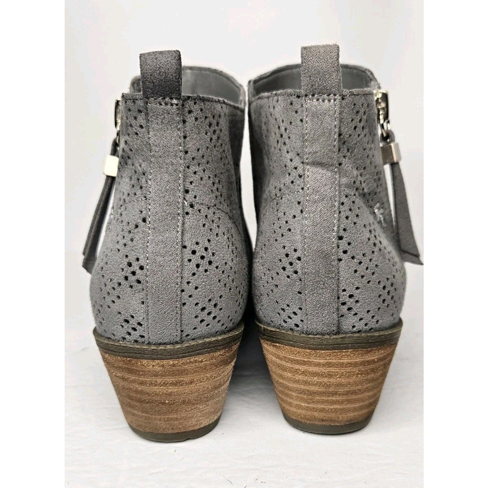 DR. SCHOLL'S Women's Dark Shadow Grey Brianna Perforated Block-Heel Booties SZ 8