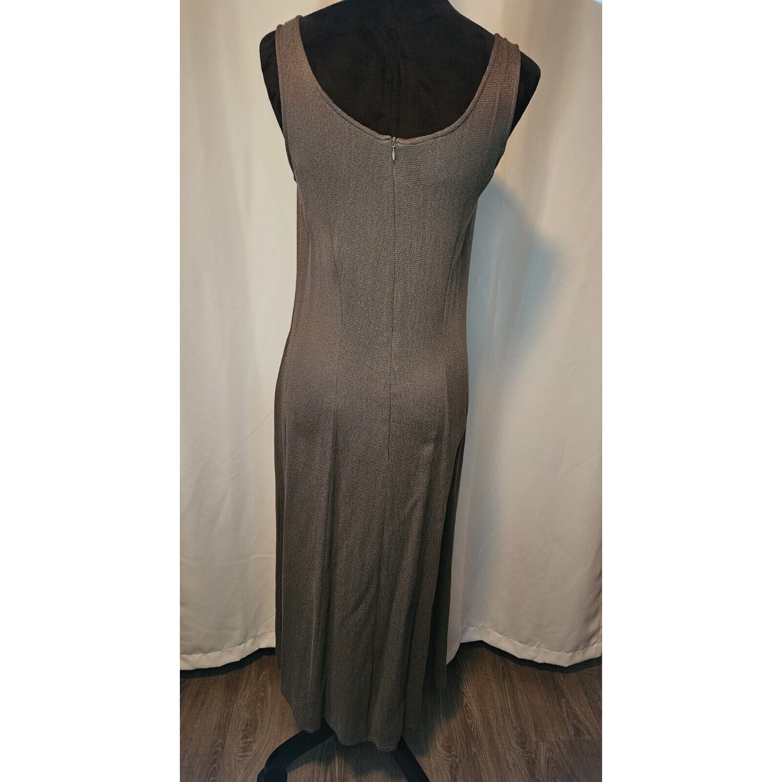 Vintage 90s Midi Dress Stone Brown Semi Sheer Slim Fit Sleeveless Dress 12