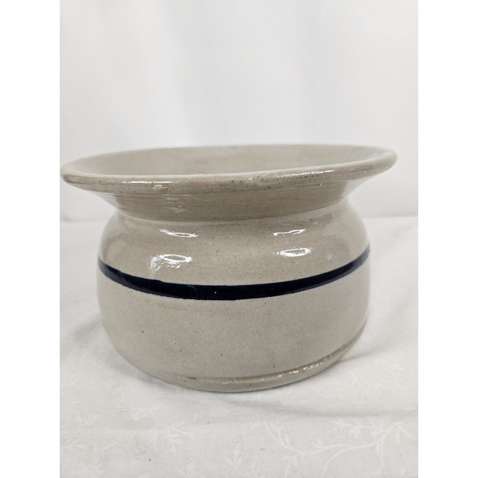 Antique Old Pottery Blue Band Crock Stoneware Spittoon Vintage Salt Glaze