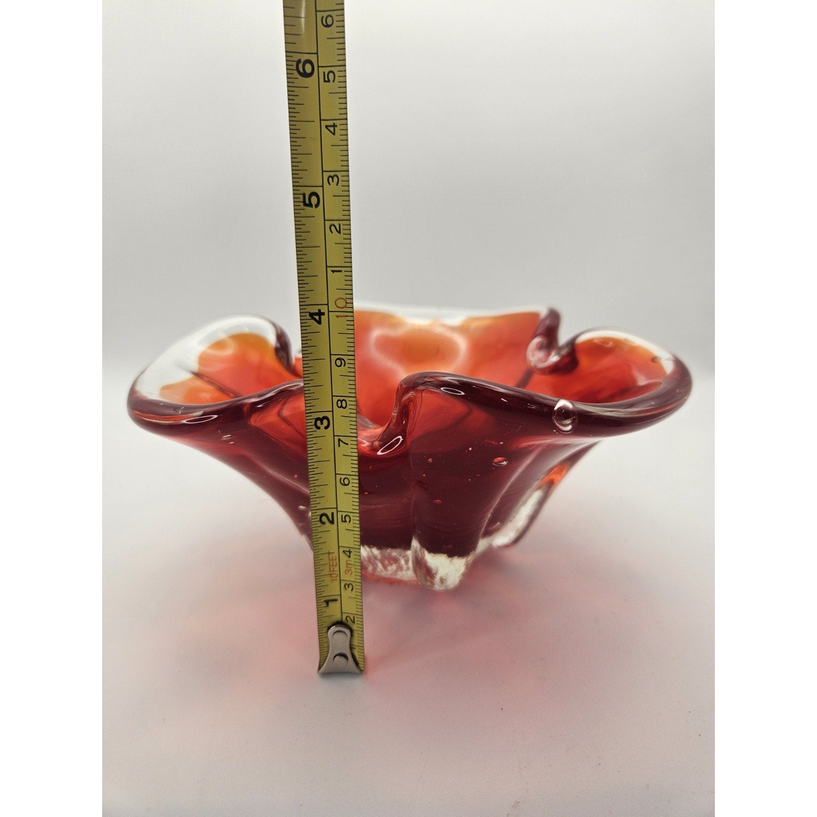 Murano Glass Ashtray Vintage Red Orange Trinket Dish Bowl Bohemian Style 1960's