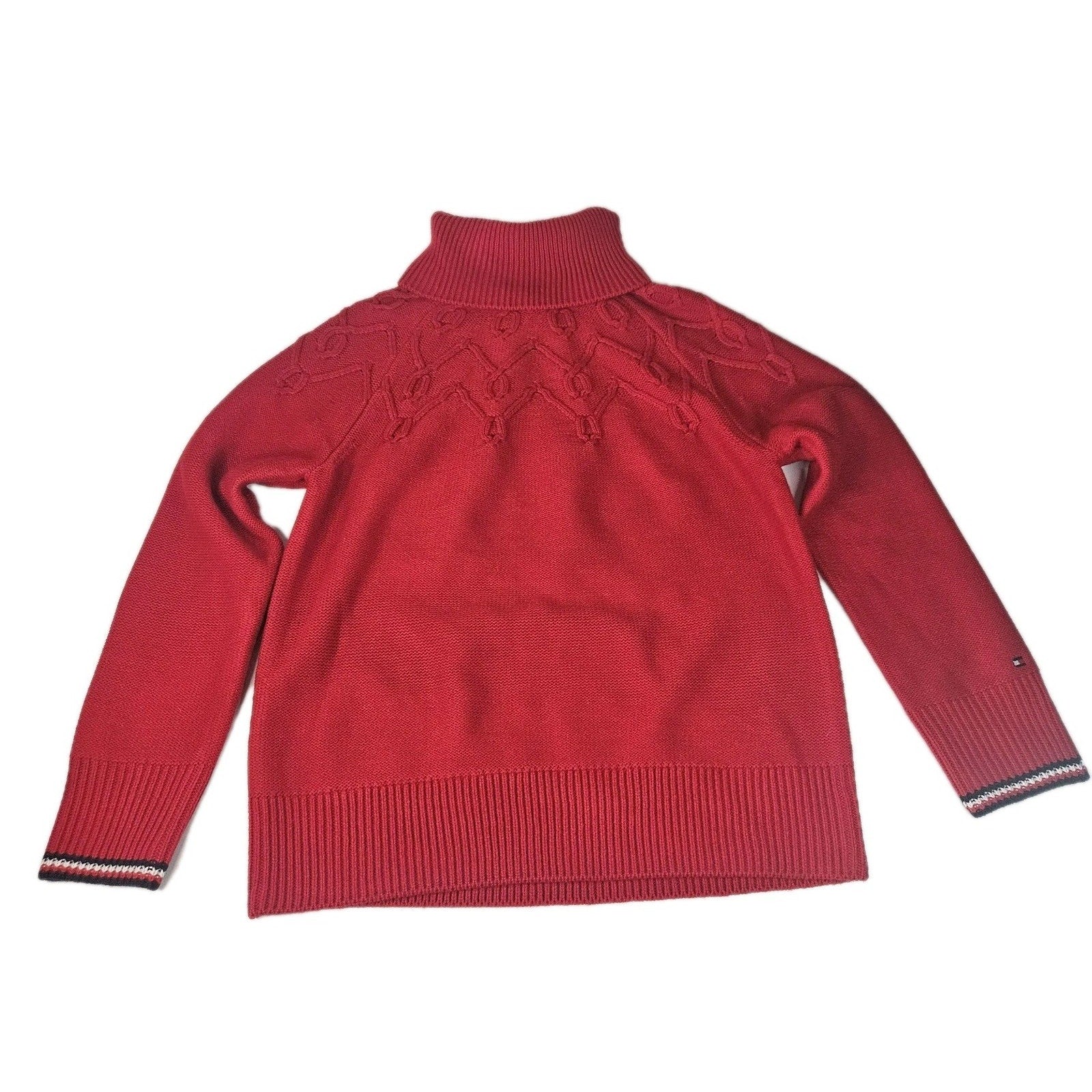 Tommy Hilfiger Red Turtleneck Sweater Womens Medium Cable Knit Holiday Preppy