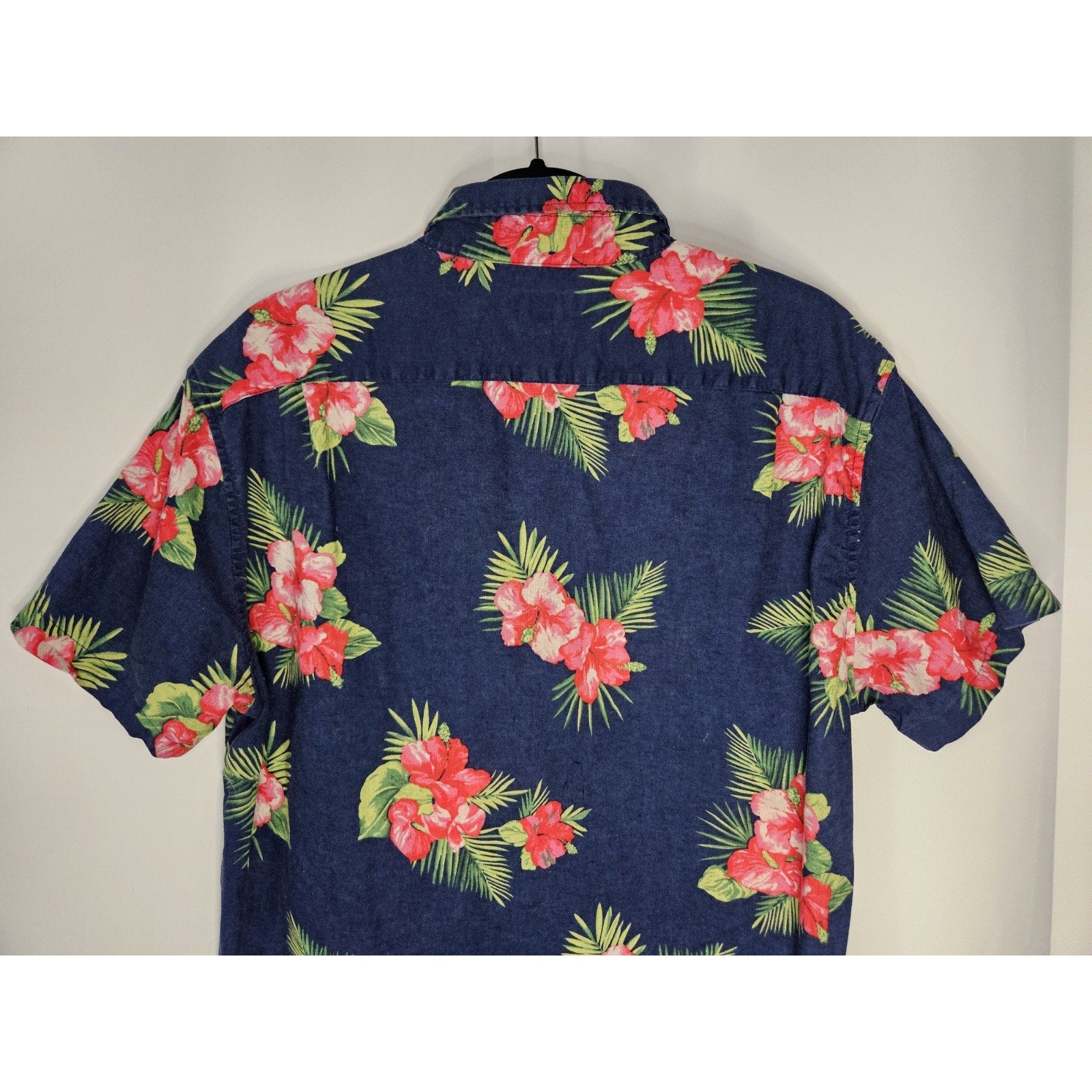 J Crew Flex Washed Slim Hawaiian Shirt Floral Blue Pink Mens XL Cotton Linen