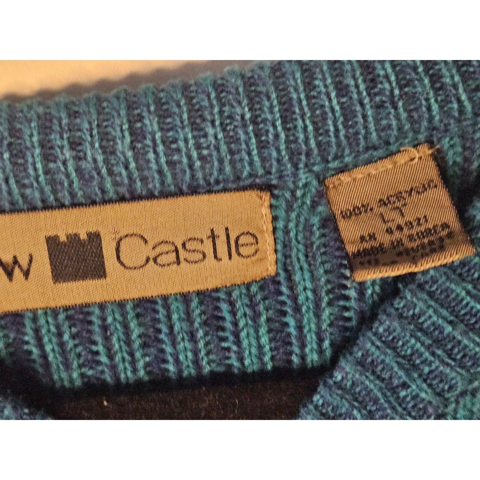 Vintage 80s New Castle Sweater Mens Large Tall Blue Striped Long Sleeve Pullover