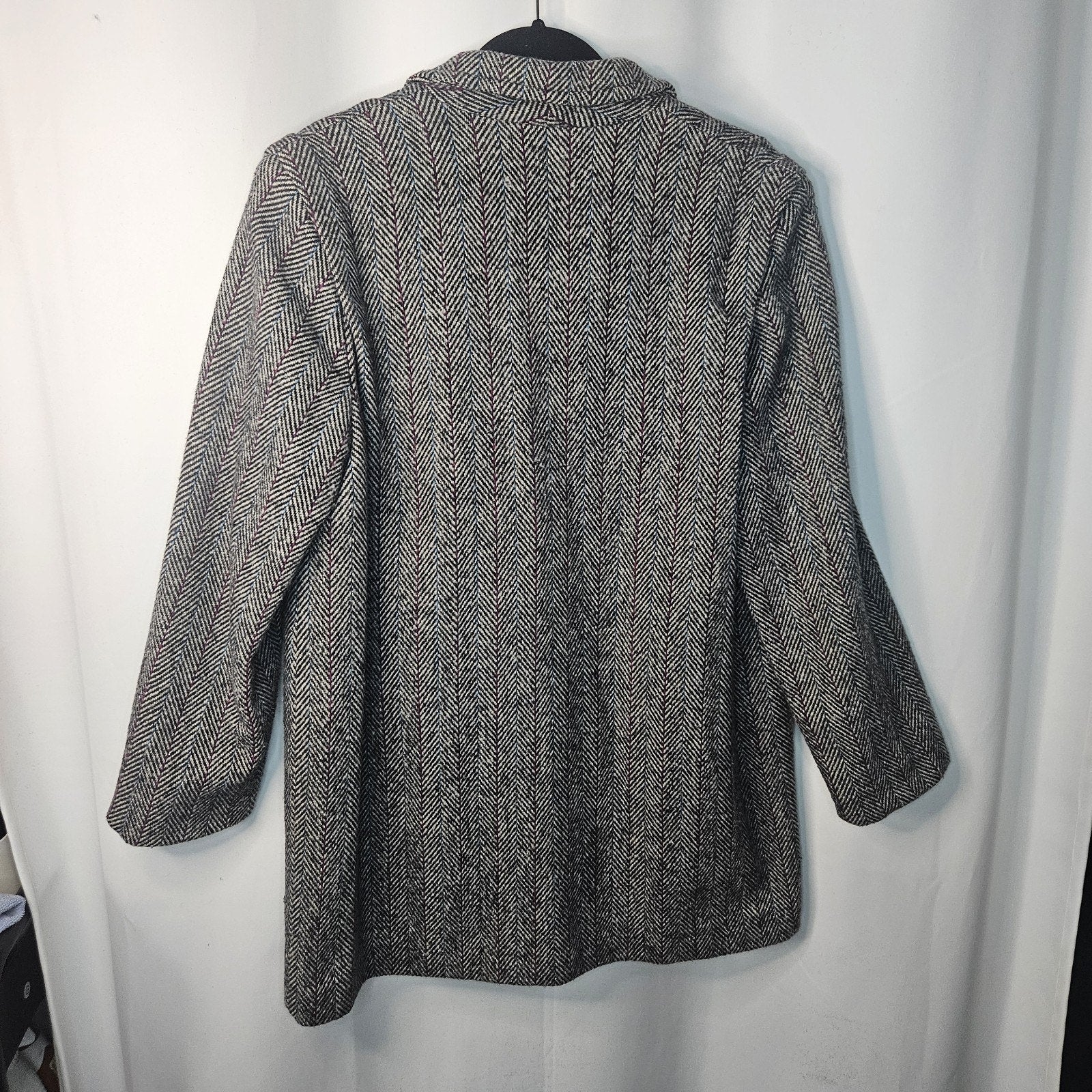 Vtg 80s Herringbone Double Breasted Tweed Over Coat Miss New Yorker Size Large