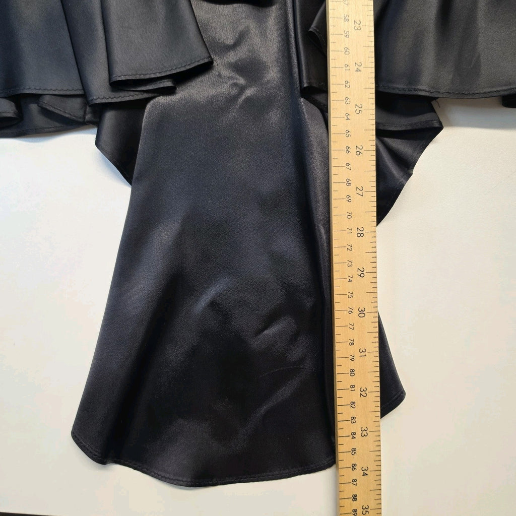 Vintage 1980s Skirt Suit Black Satin Peplum Jacket Blazer Embellished Lace Sz 14