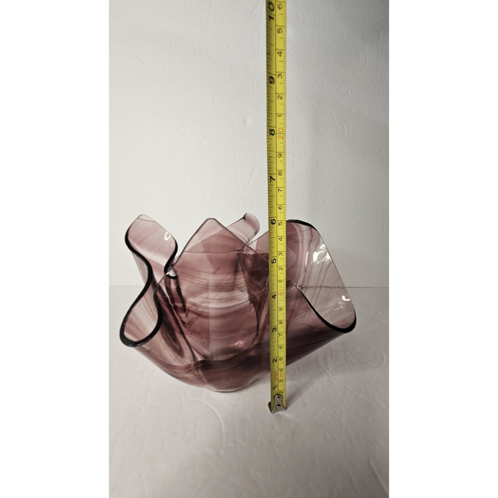 Purple Ribbon Art Glass Handkerchief Bowl Handkerchief Swirl Glass Bowl Purple