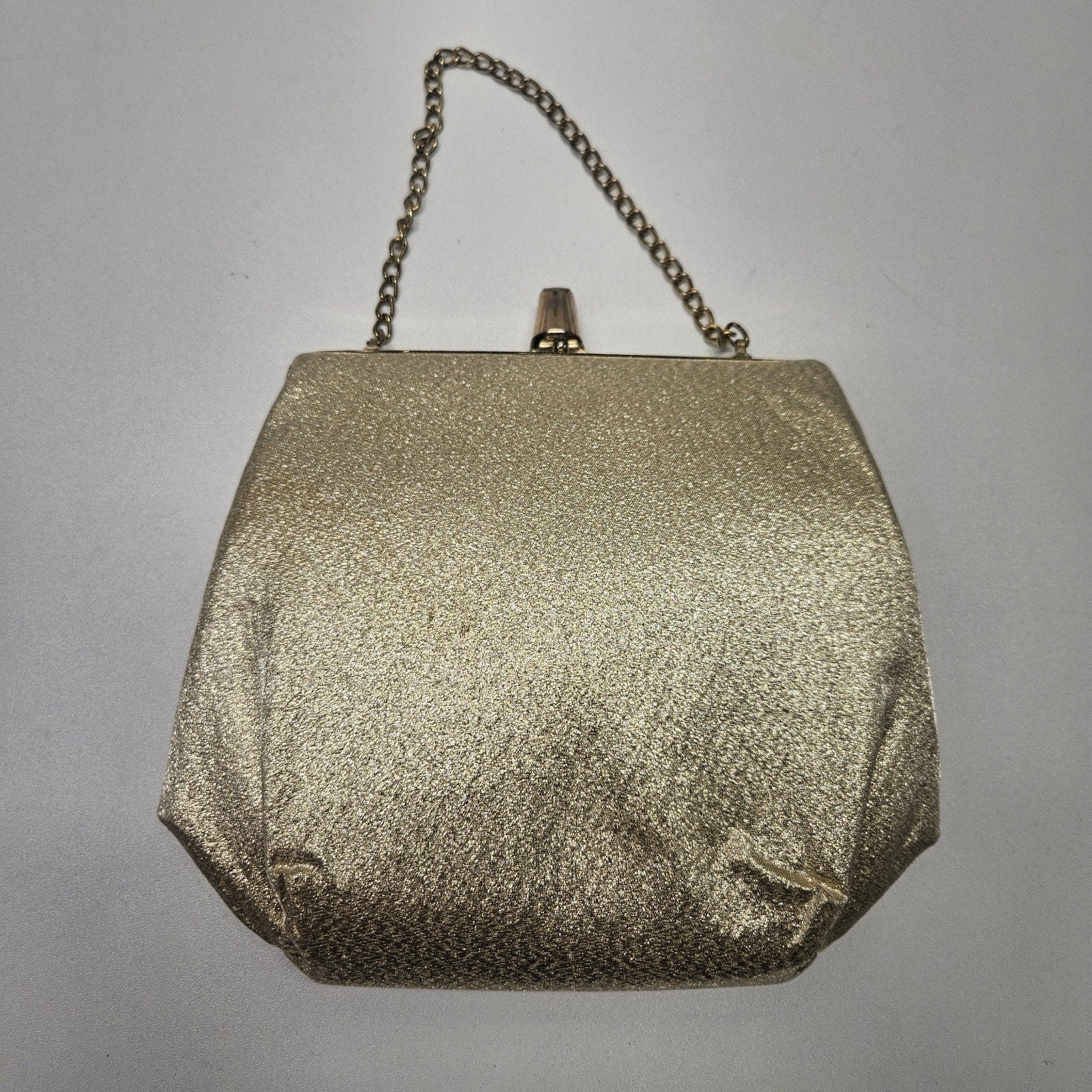 Vintage MCM Shiny Gold Metallic Purse Chain Strap Clutch Evening Bag Mod Wedding