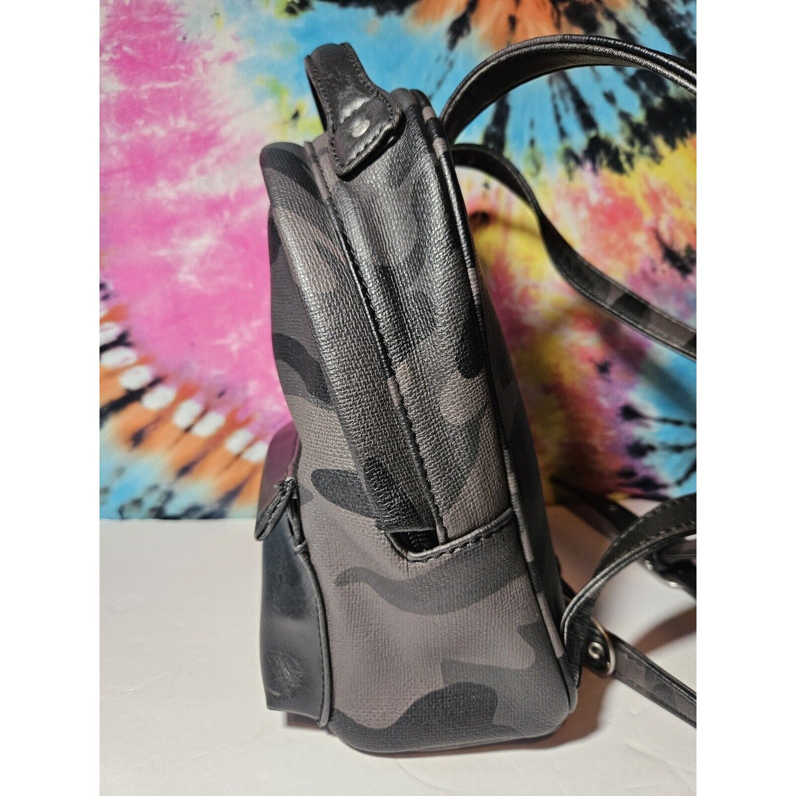 MATT AND NAT Bali Mini Vegan Leather Black Camo Small Backpack