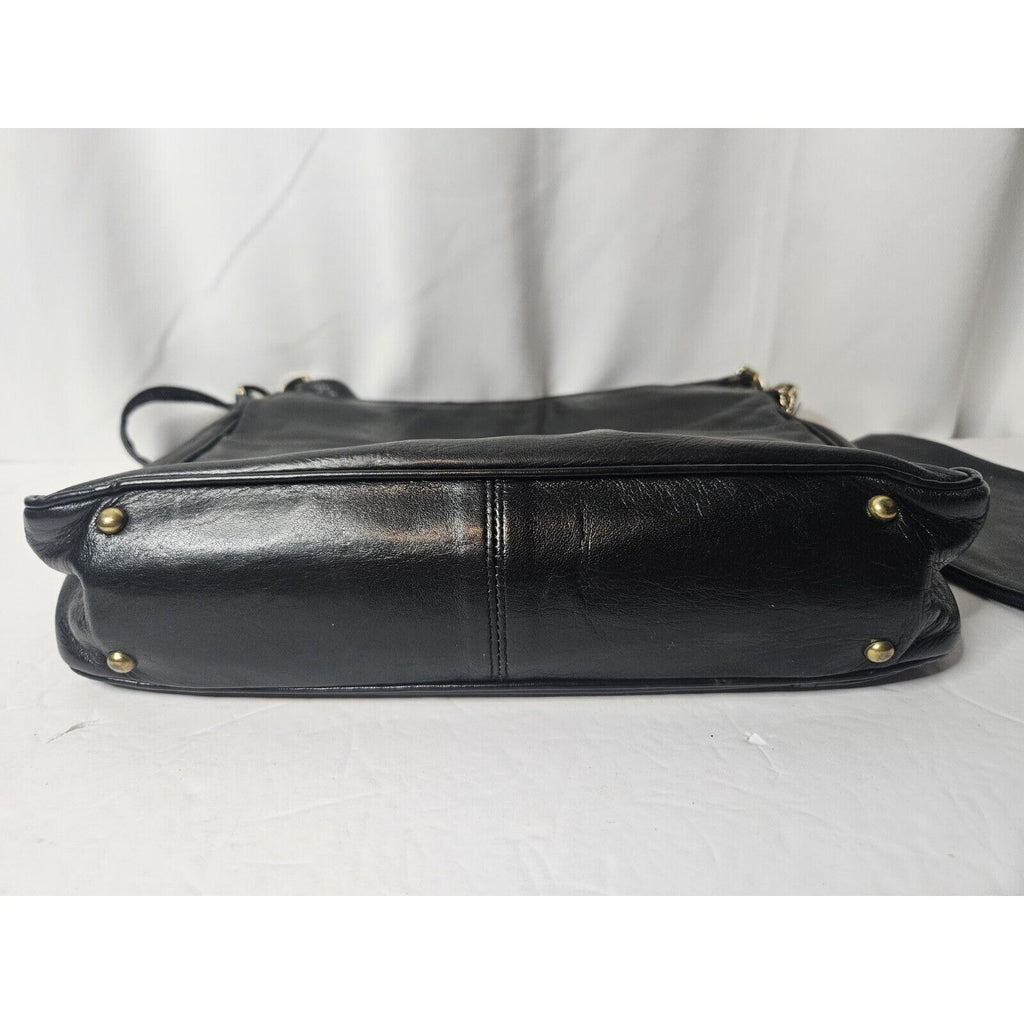 Vintage PALIZZIO Soft Leather Shoulder Bag Handbag Double Zip Coin Purse Black
