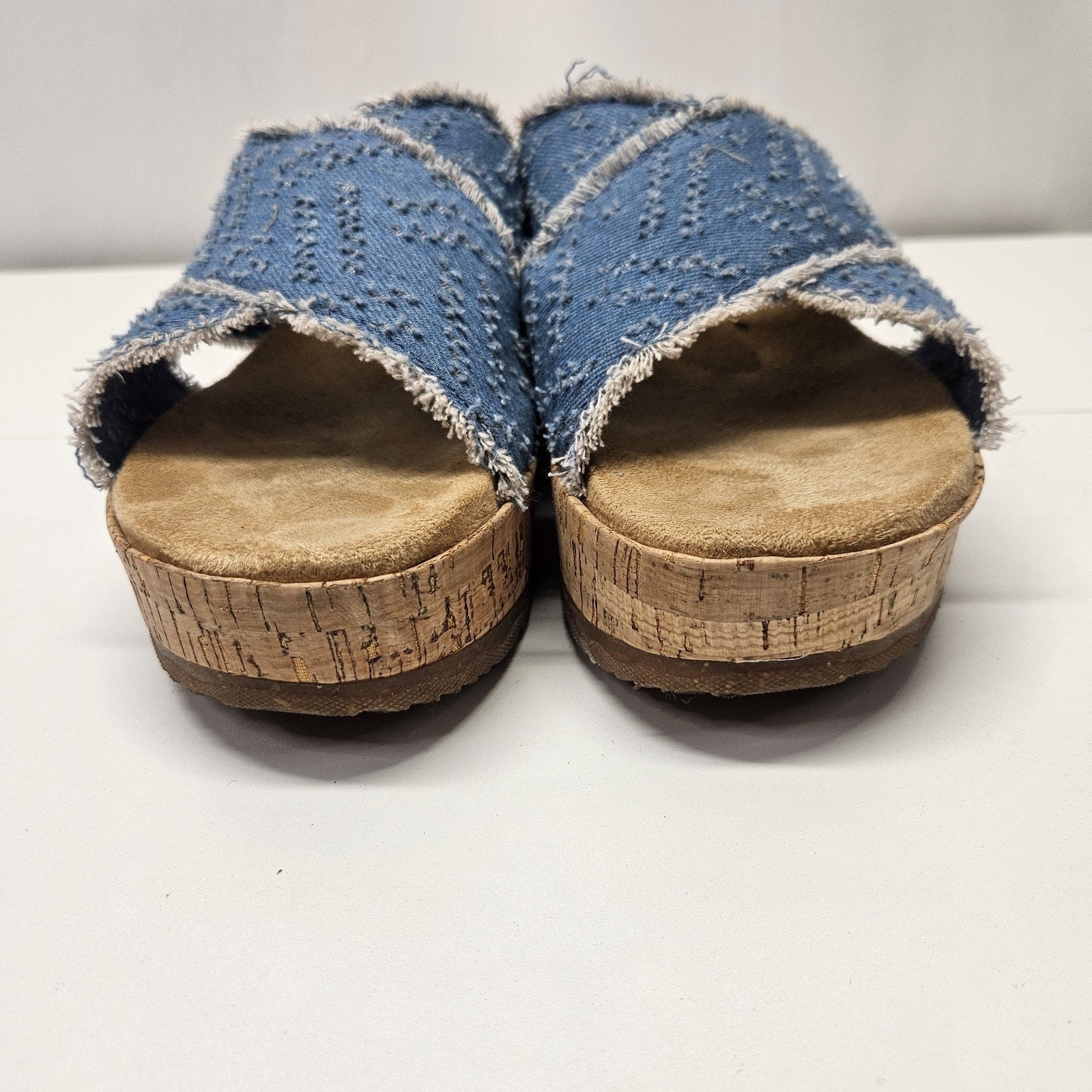 Minnetonka Posey Wedge Sandals Denim Slip On Platforms Size 9 Preppy Y2K Grunge