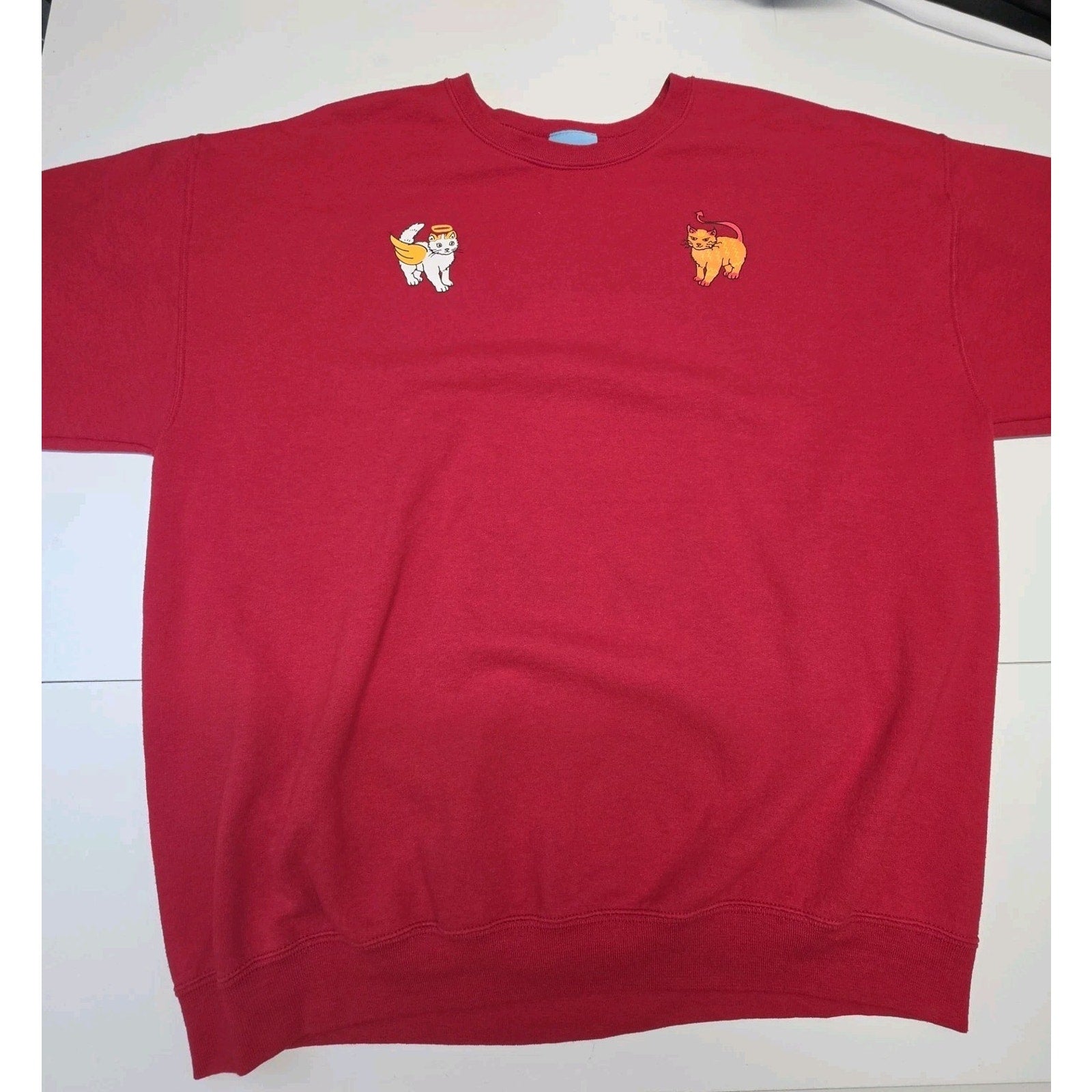 Emma Angel Cat Devil Cat Do It Don't Do It Sweatshirt Red XL Pullover Crewneck