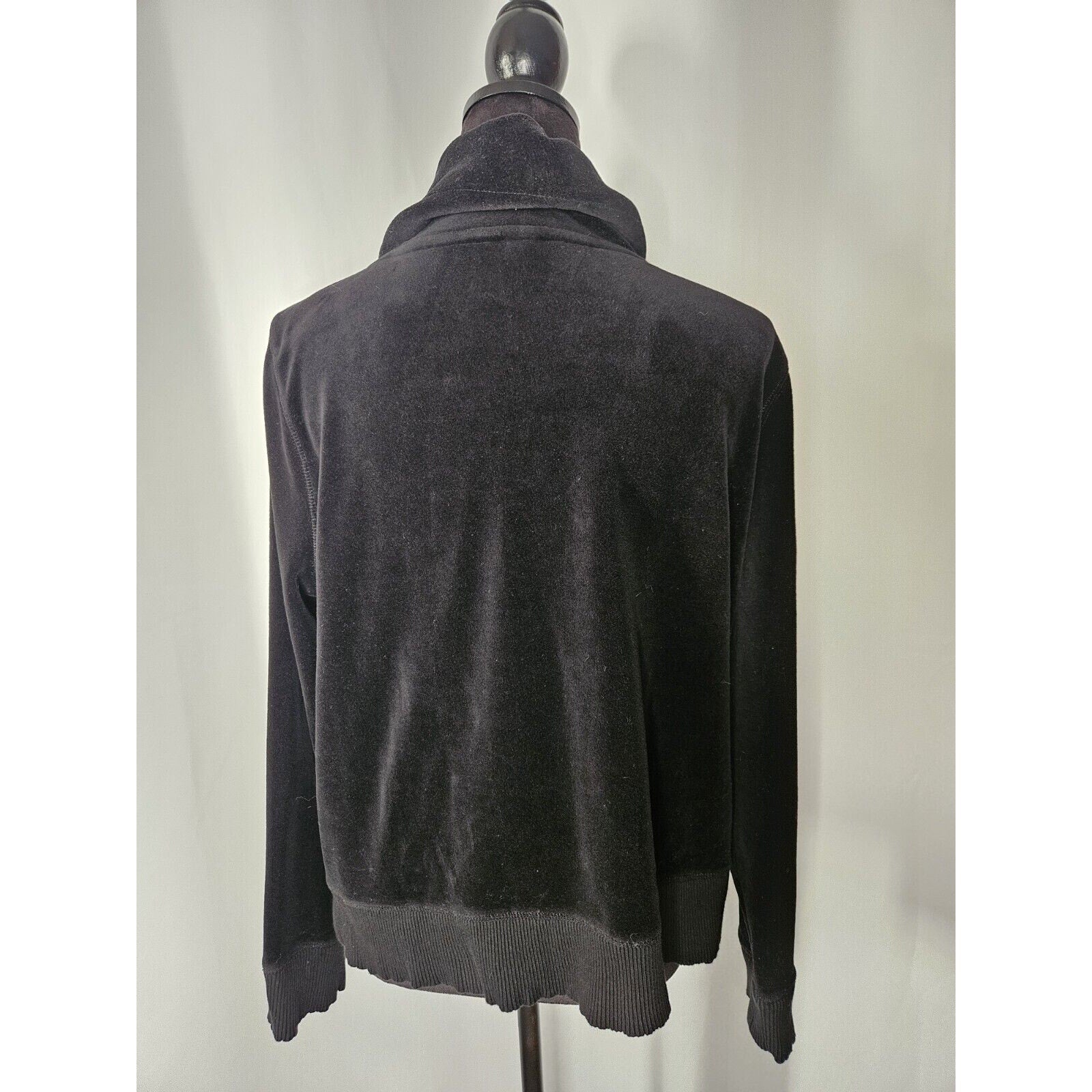 Michael Kors Velour Woman's XL Cowl Neck Full Zip Jacket Black Sweatshirt
