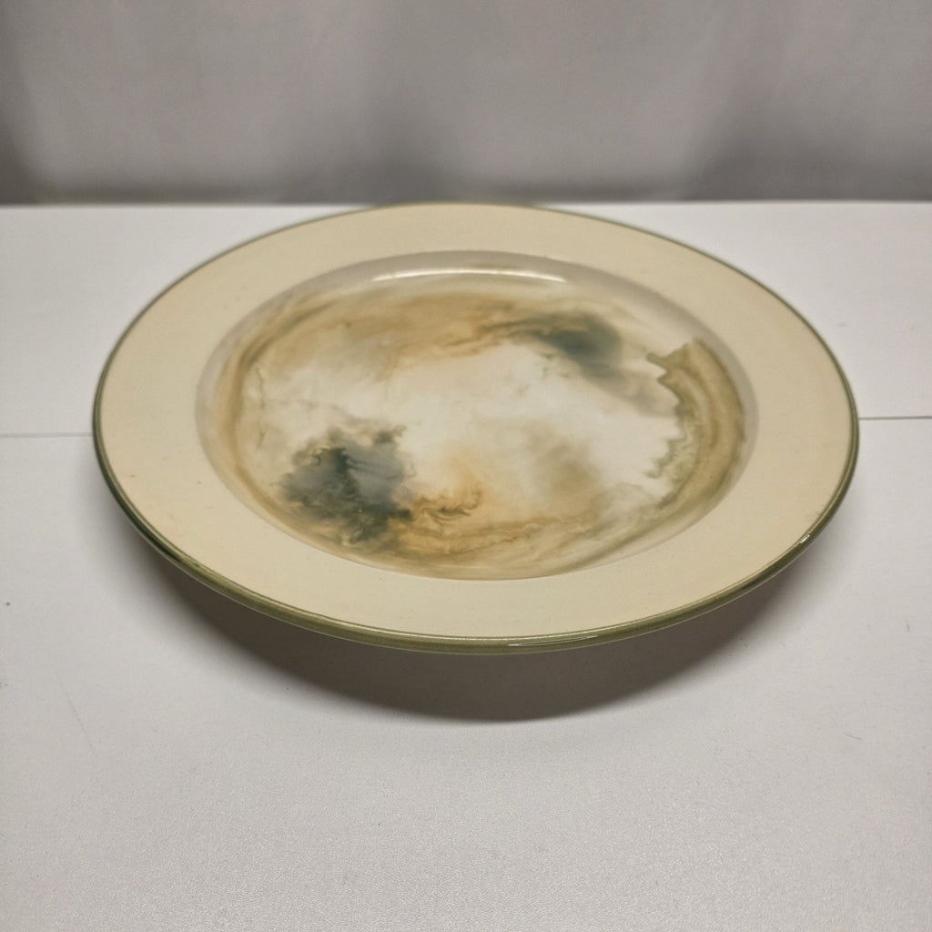 Vtg Handmade Pottery Ceramic Plate Blue Swirl Plate 13 3/4" Signed Home Decor