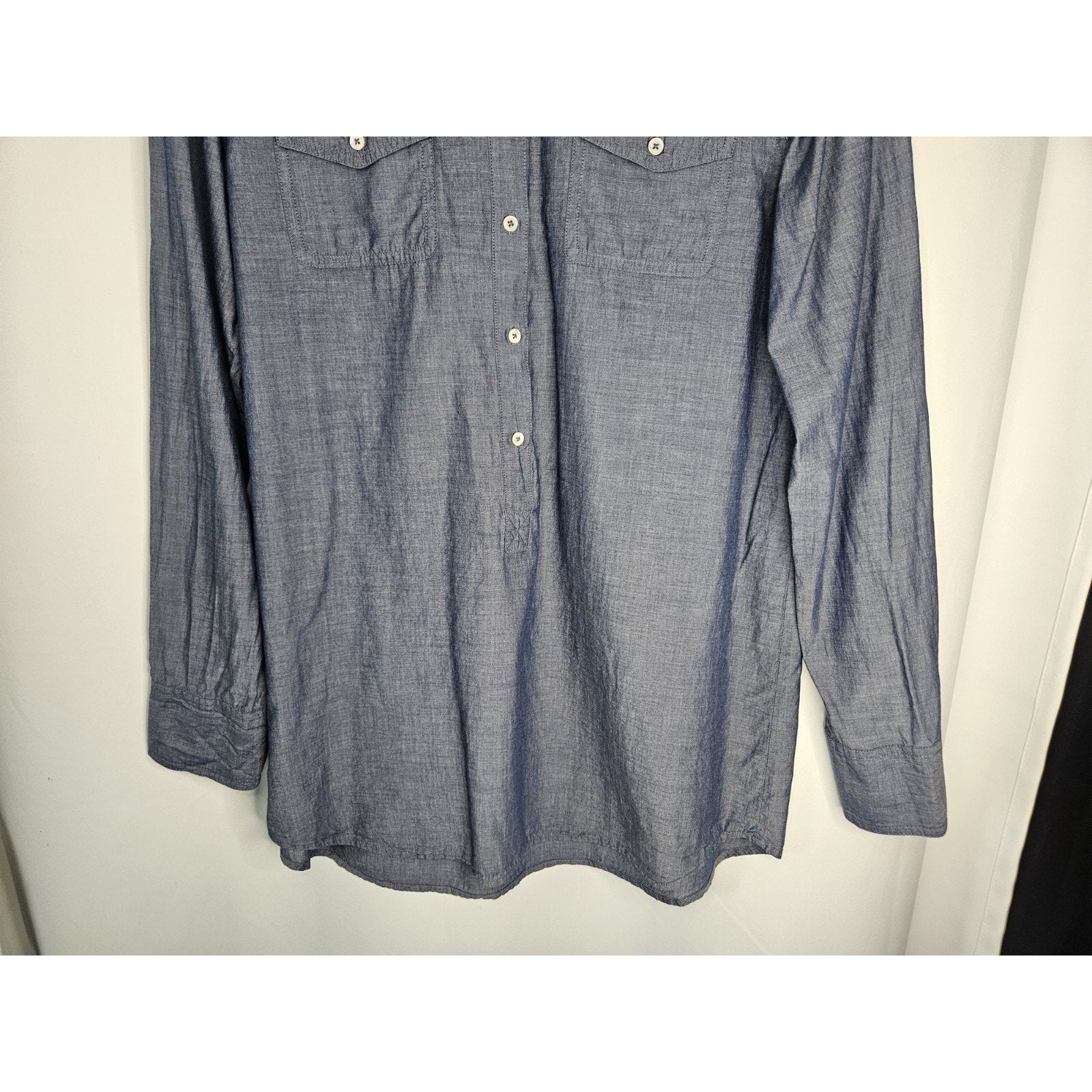 J.CREW 100% Cotton 1/2 Button Down popover shirt Long Tunic blue Sz Large 596A