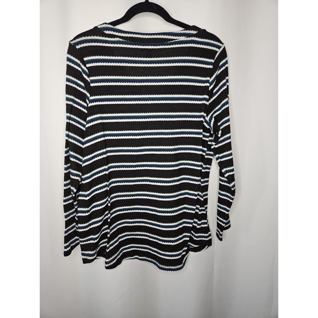 Torrid Knit V Neck Lace-Up Womens 1 XL Striped Henley Long Sleeve Boho Peasant