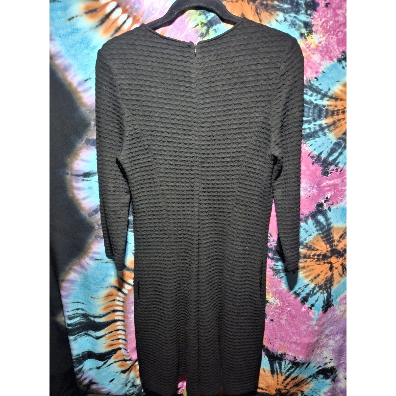 Buchanan Kane Dress Fit & Flare Black Textured Mid Dress Women's Size 6 Stretch