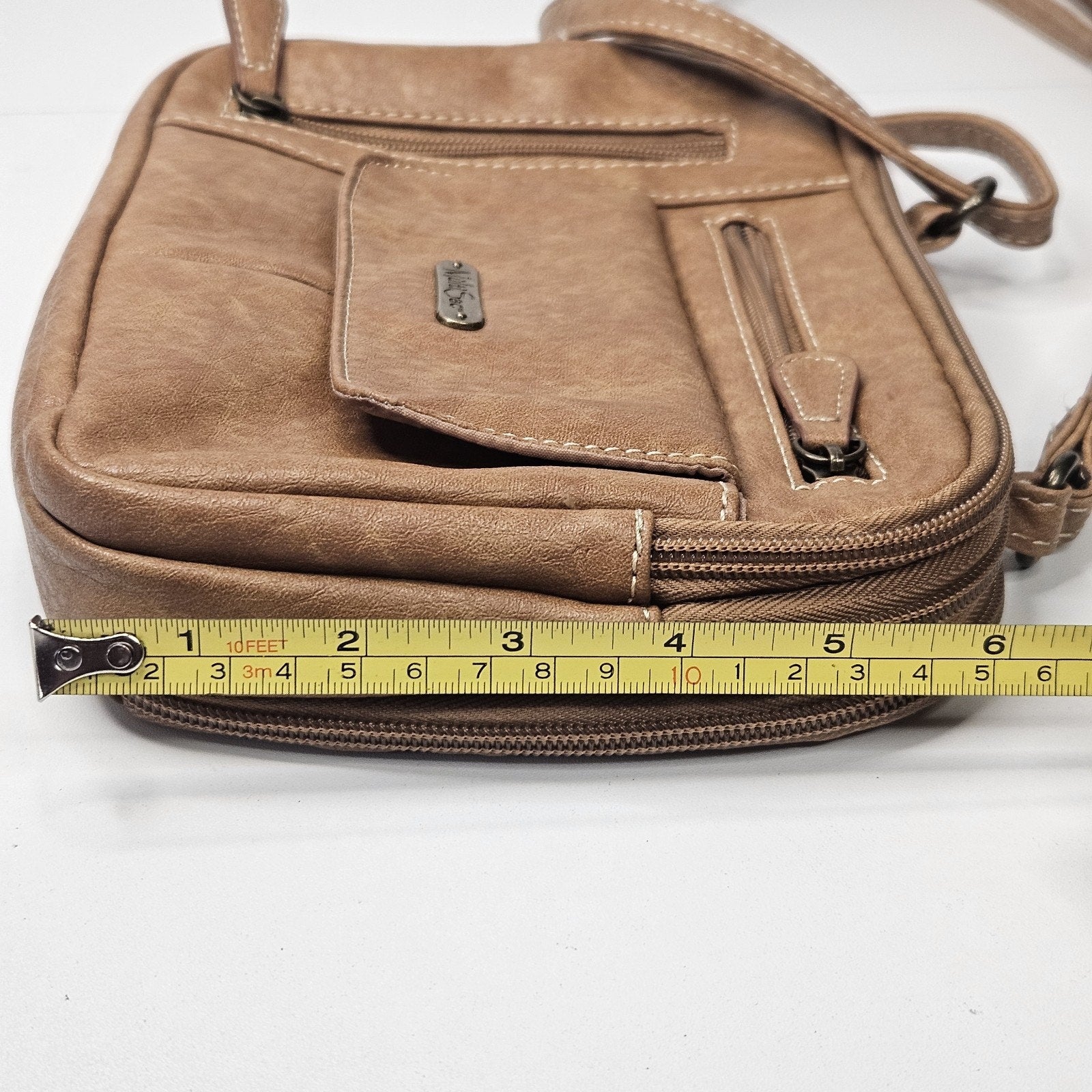 MultiSac Tan Zippered Triple Compartment Crossbody Bag Travel Everyday Purse