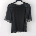 Halogen Top NWT Black Sheer Short Sleeve Crochet Trim Pullover Women's Size M