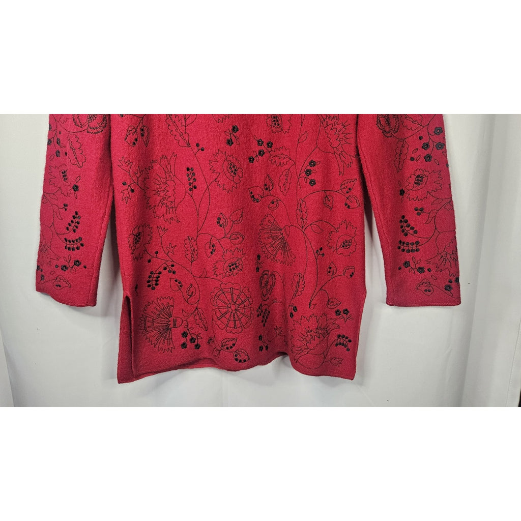 Carole Little Women’s 100% Wool Red Black Color Long Sleeve Cardigan Size Medium