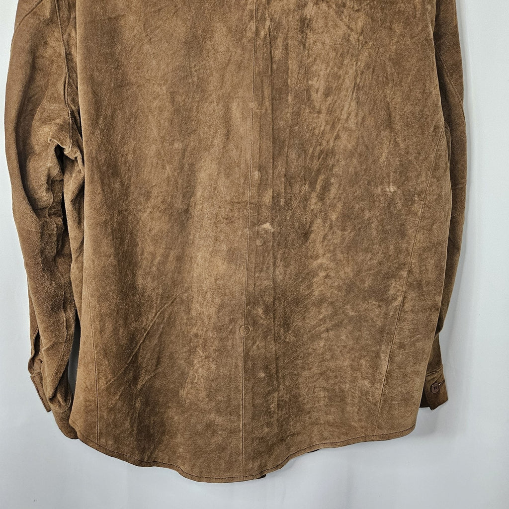 Vintage Leather Shirt Womens M Brown Pig Suede Button Up Shirt Jacket