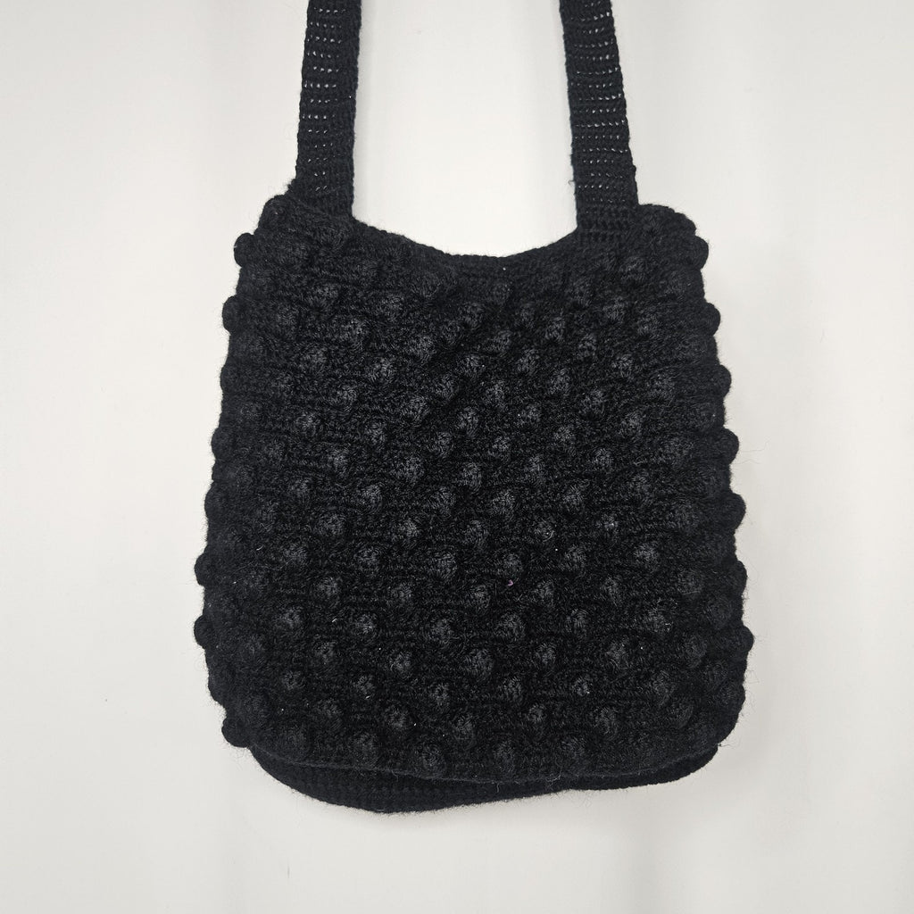 Handmade Crochet Mini Black Crossbody Shoulder Bag Coastal Y2K Whimsy Small