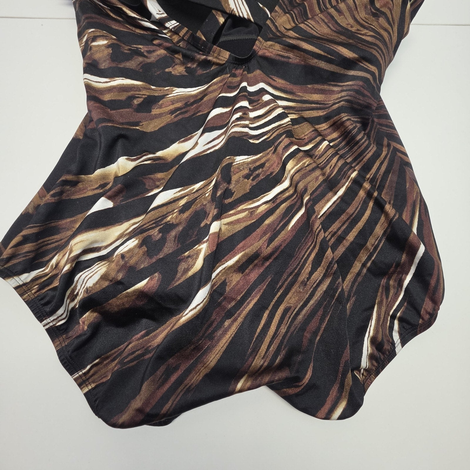 NEW Longitude 24W Brown Black Abstract Retro One Piece Swimsuit Plus V-neck