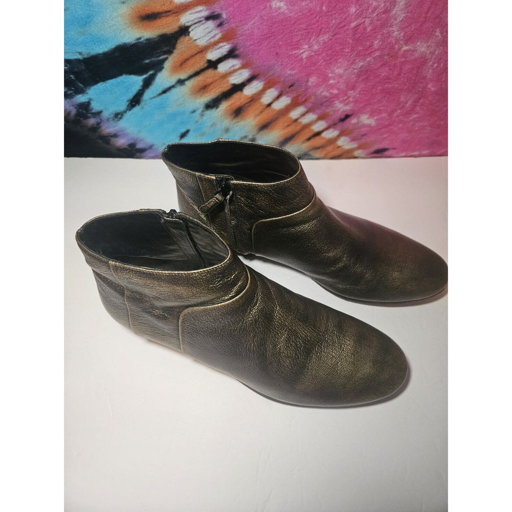 Cole Haan Allen Bootie Zip Ankle Boots Women's 9.5 Black Gold Burnished Metallic