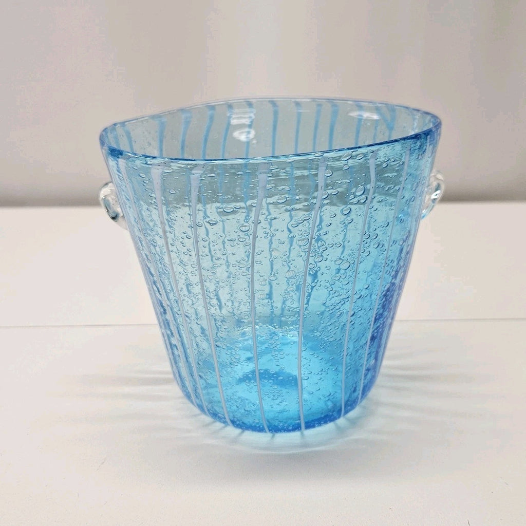 Murano Aqua Blue Art Glass Ice Bucket Bullicante Wine Chiller Coastal Decor