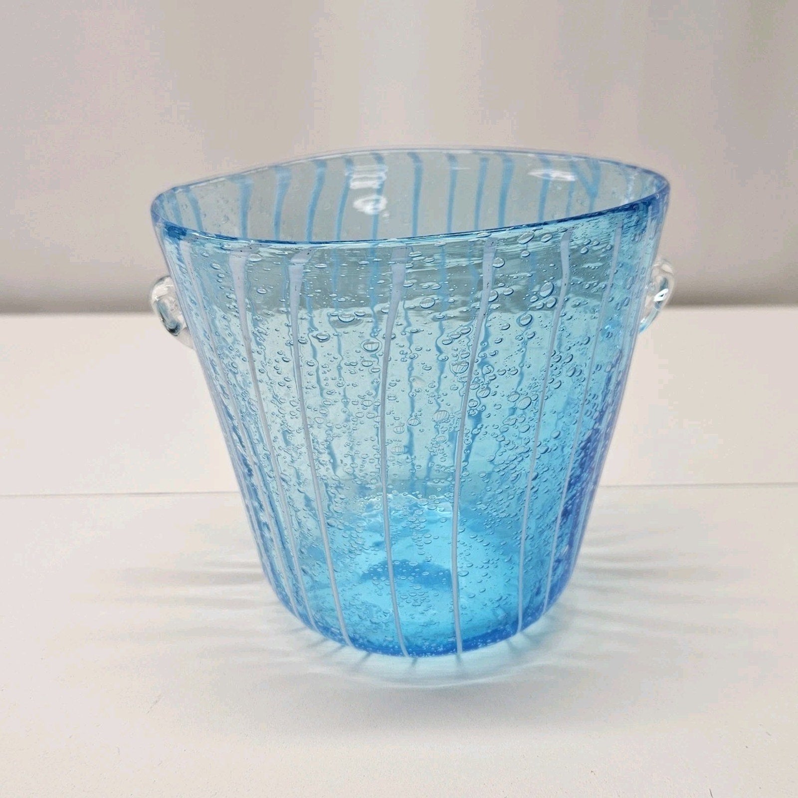 Murano Aqua Blue Art Glass Ice Bucket Bullicante Wine Chiller Coastal Decor