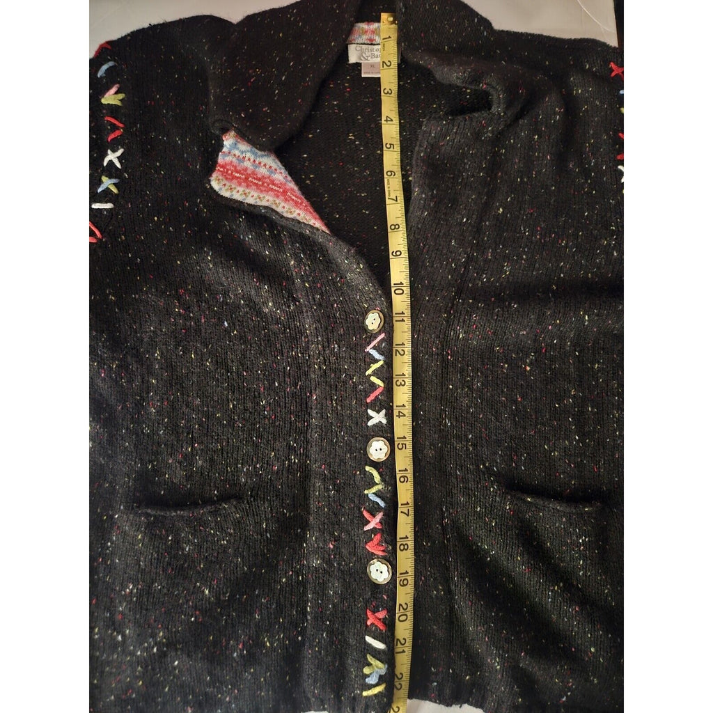 Christopher & Banks Black Confetti Button-Up Knit Sweater XL Stitch Ulgy Sweater
