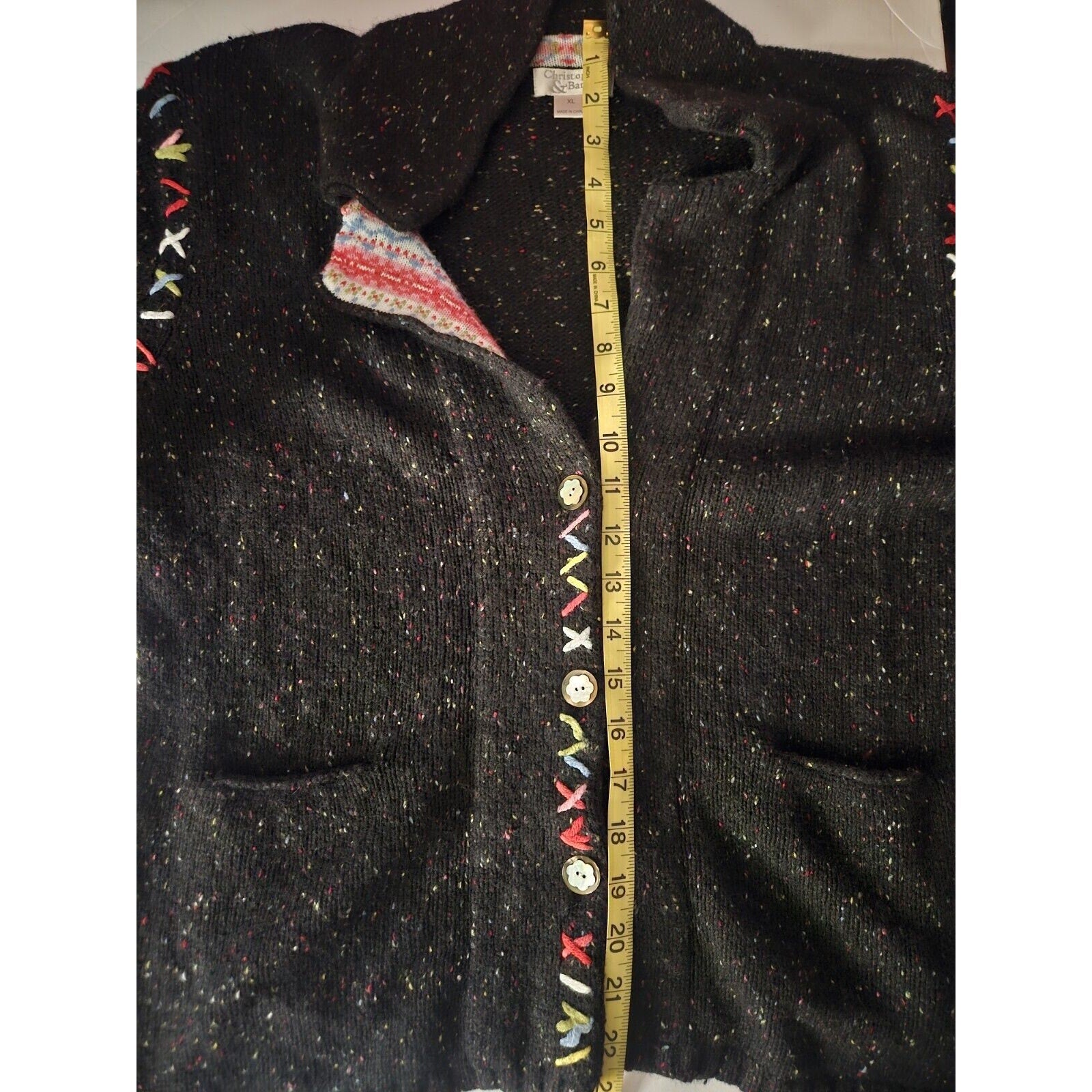 Christopher & Banks Black Confetti Button-Up Knit Sweater XL Stitch Ulgy Sweater