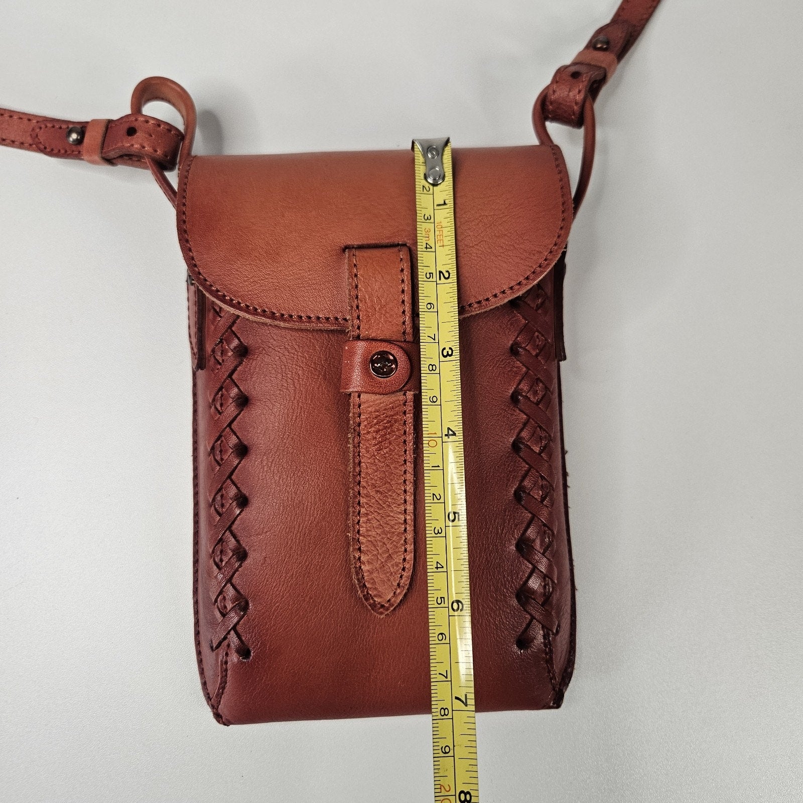 Montana West Genuine Leather Whipstitch Crossbody Micro Bag Red Leather Western