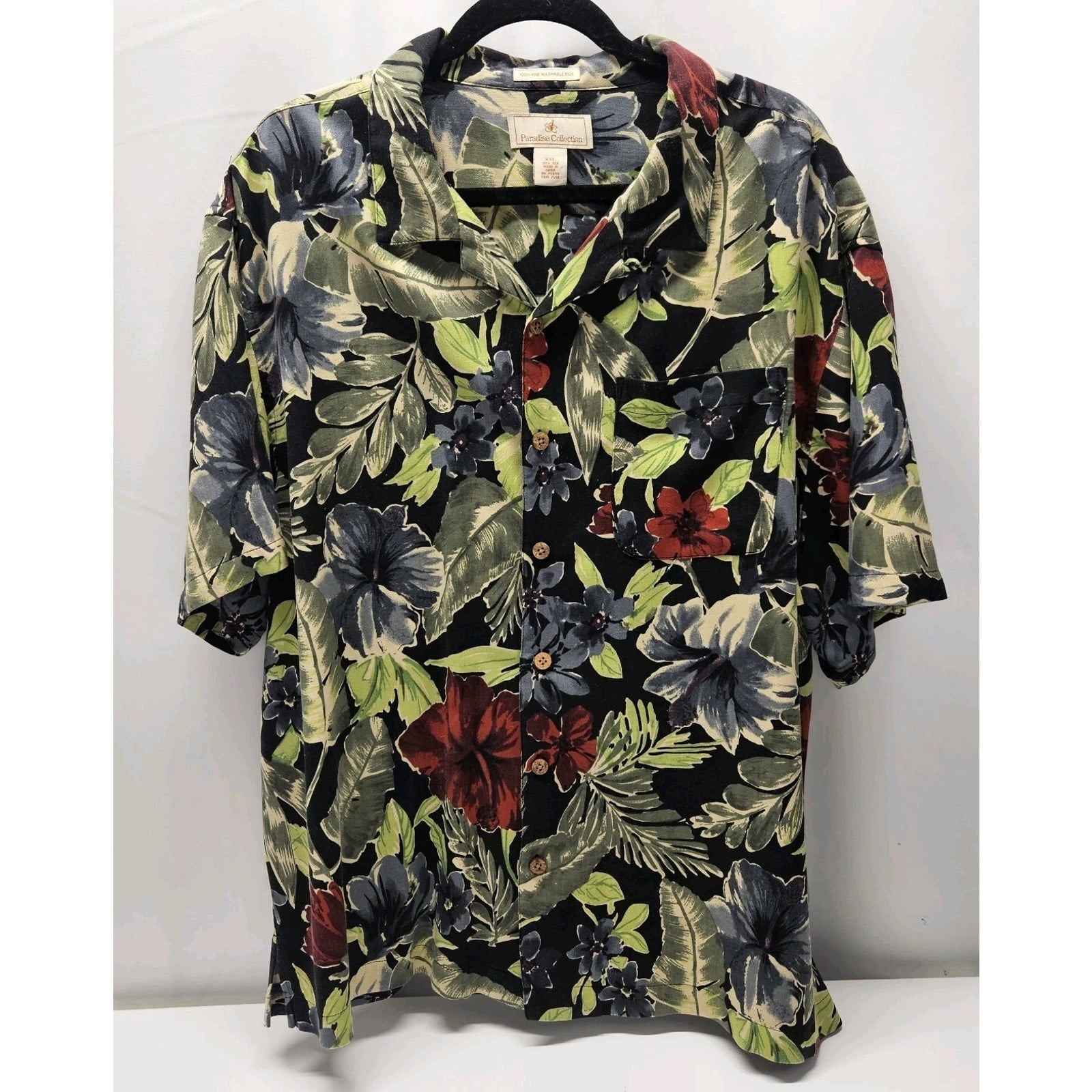 Vtg Paradise Collection Hawaiian Shirt Men 2XL 100% Silk Colorful Floral Travel