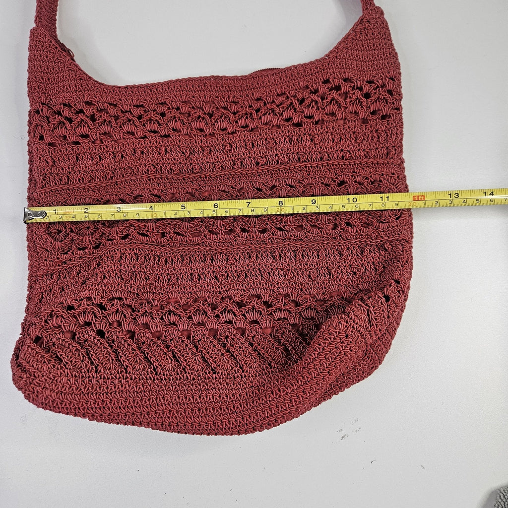 Capelli Straworld Red Crochet Ladies Bag Purse Boho Bohemian Lined Shoulder Bag