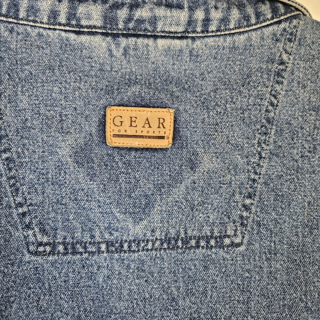 VTG 90s Coat Jacket Large Denim Oversized Puff Paint Embellished Southwestern
