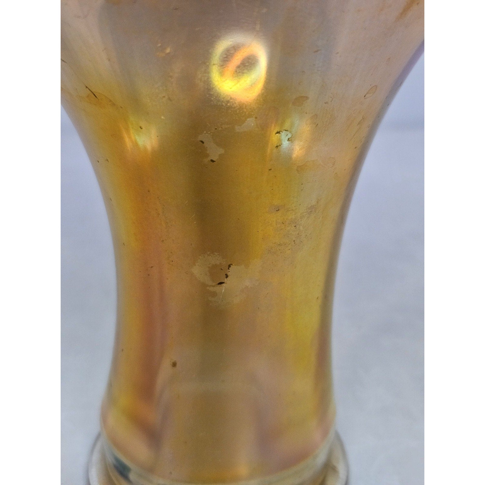 Vintage Art Glass Vase Set Iridescent Wide Flared Rim 5" Tall Scalloped Rim